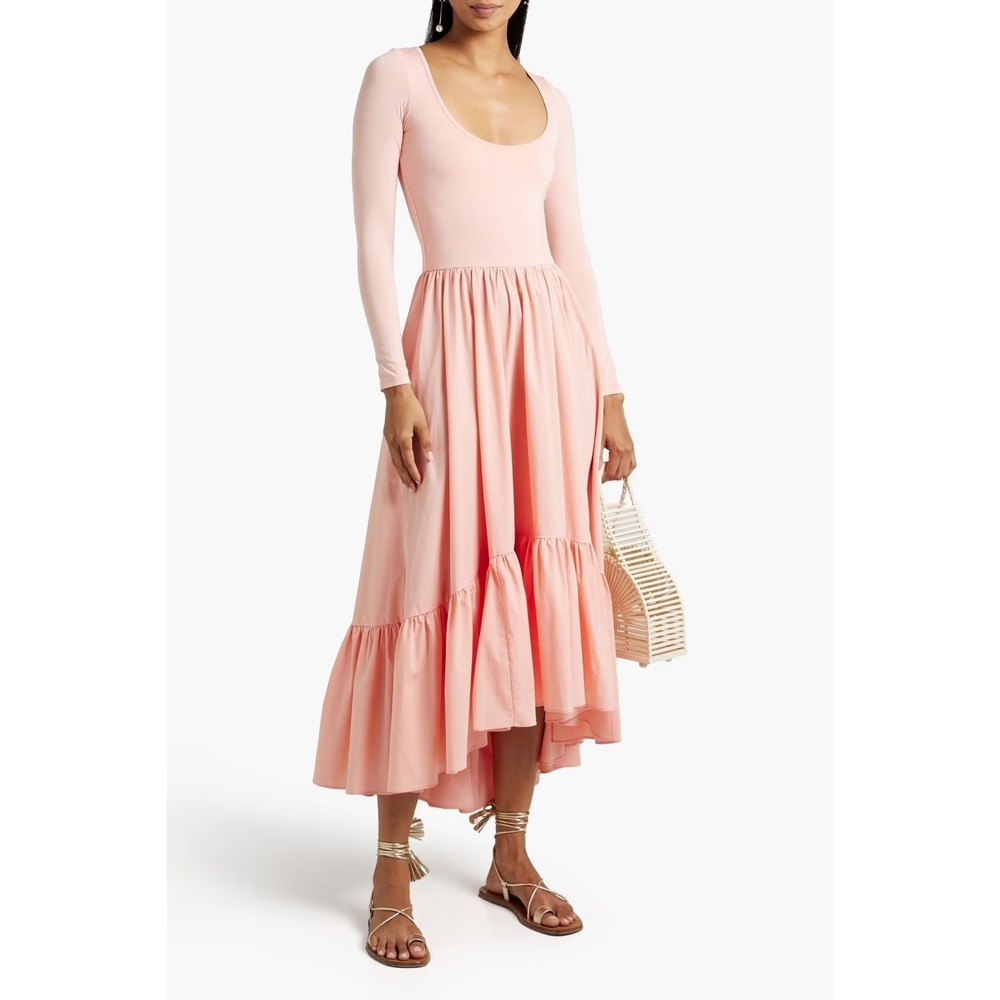 Caroline Constas Millie Pink Gathered Jersey Long Sleeve Scoop Neck Dress Size L